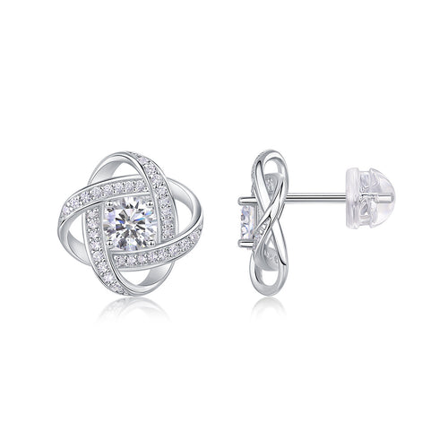 18K White Gold Interwoven Circle Design Diamond Stud Earrings (0.5 CT Each)