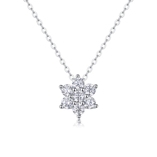 18K White Gold Floral Pendant Necklace with Seven 0.1 Carat Diamonds for Women