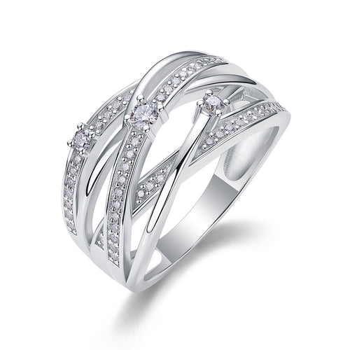 18K White Gold Intertwined Diamond Engagement Ring for Women