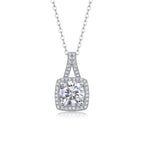 18K White Gold Shimmering Square-Shaped 1 Carat Round Diamond Pendant Necklace