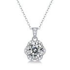 18K White Gold Shimmering Flower-Shaped 2 Carat Round Diamond Pendant Necklace