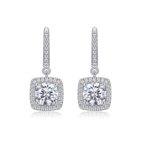 18K White Gold Square-Set 1 Carat Round Diamond Stud Earrings (1 Carat per Earring)