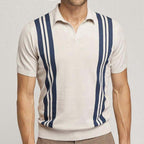 Men's Casual Blue and White Striped Contrast Color Knitted Polo Shirt