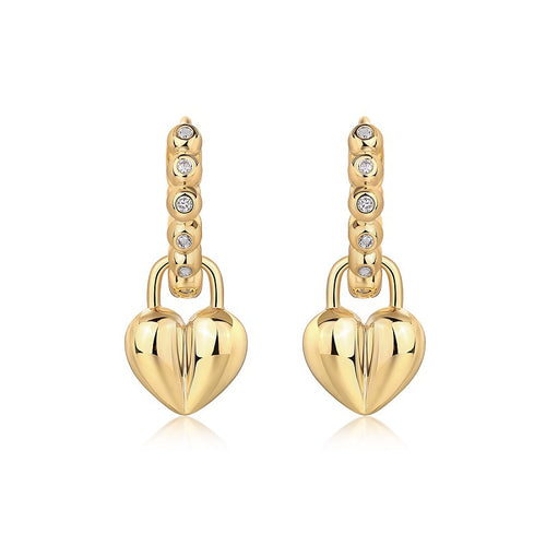 18K Gold Plated Heart Pendant Diamond Accent Earrings