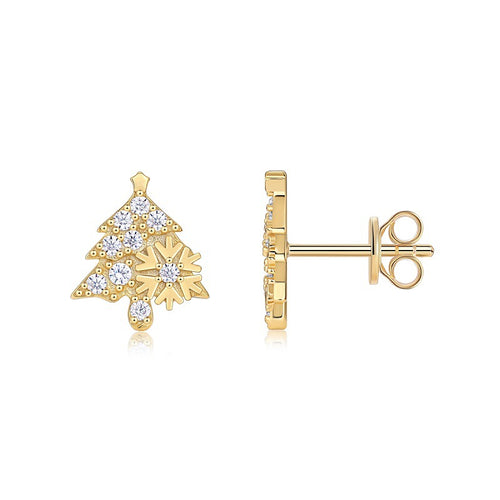 18K Gold Plated Christmas Tree Moissanite Stud Earrings