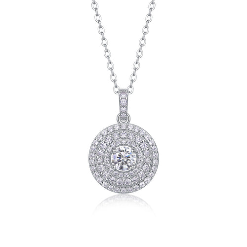 18K White Gold Triple-Ring 0.5-Carat Round Diamond Pendant Necklace