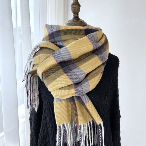 Women's Winter Warm Plaid Fringe Scarf Shawl