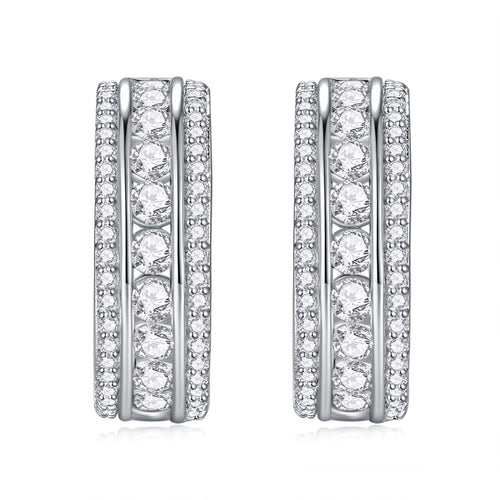 18K White Gold Triple-Row 190-Diamond Round Stud Earrings