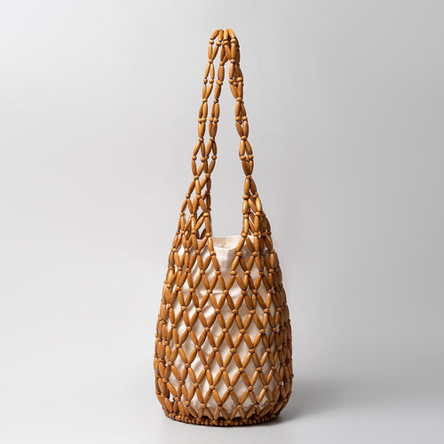 Hollow Out Wooden Bead Woven Bag