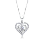 18K White Gold Double-Ring Heart Pendant Necklace with 1 Carat Round Diamond