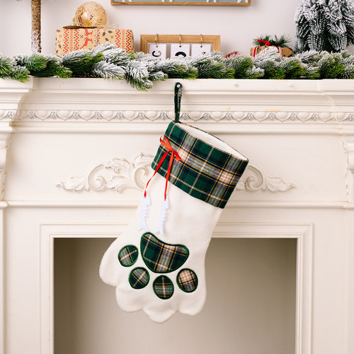 Christmas Checkered Paw Print Gift Socks