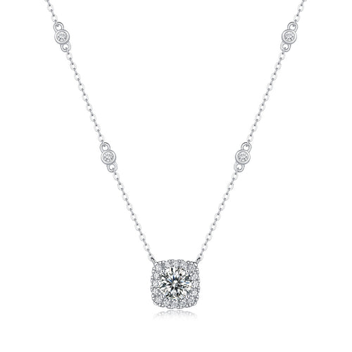 18K White Gold 1 Carat Square Diamond Pendant Necklace for Women