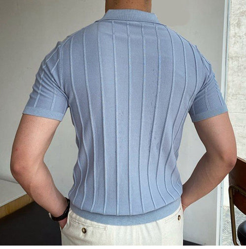 Men's Casual Blue Knitted Polo Shirt