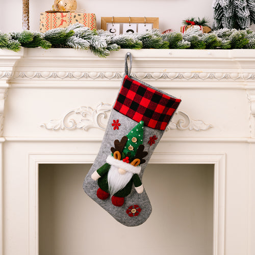 Christmas Reindeer Forest Elf Checkered Gift Socks