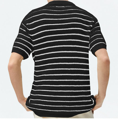 Men's Casual Striped Contrast Color Knitted Polo Shirt