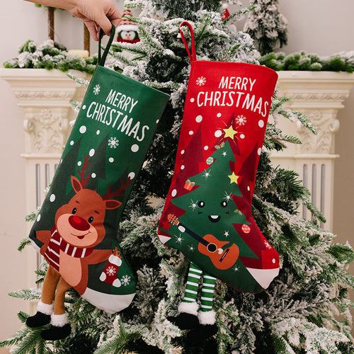 Santa Claus, Snowman, Elk, and Tiny Tree Printed Leg-Hanging Gift Socks