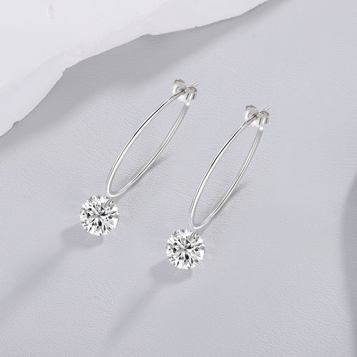 18K White Gold 2 Carat Round Diamond Pendant Earrings (2 Carats per Earring)