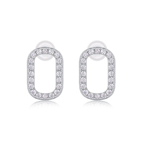 18K White Gold Oval Design Stud Earrings with 40 Round Diamonds