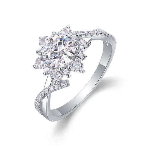 18K White Gold Shimmering 1 Carat Flower Diamond Wedding Ring for Women