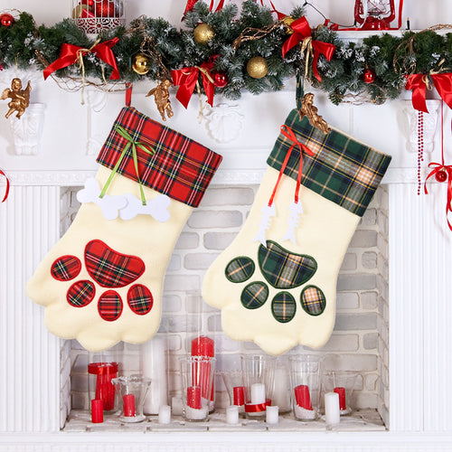 Christmas Checkered Paw Print Gift Socks