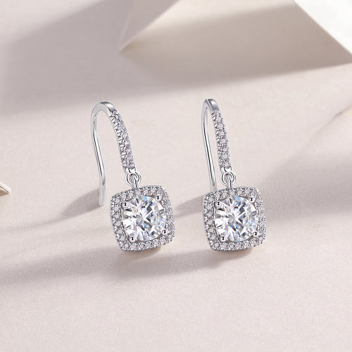 18K White Gold Square-Set 1 Carat Round Diamond Stud Earrings (1 Carat per Earring)