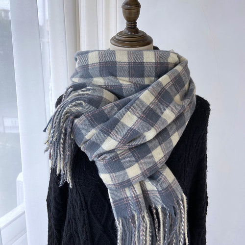 Winter Warm Contrast-Color Plaid Fringe Scarf Shawl