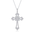 18K White Gold Shimmering Crucifix Pendant Necklace with 92 Round Diamonds for Women