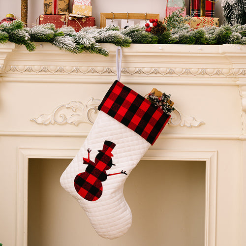 Christmas Red & Black Checkered Cartoon Pattern White Gift Socks