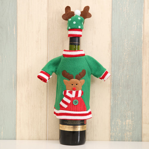 Christmas Cartoon Embroidered Clothing & Hat Wine Bottle Cover