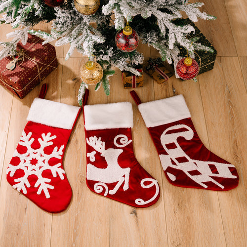 Lamb Fur Trimmed Elk Snowflake Candy Gift Socks