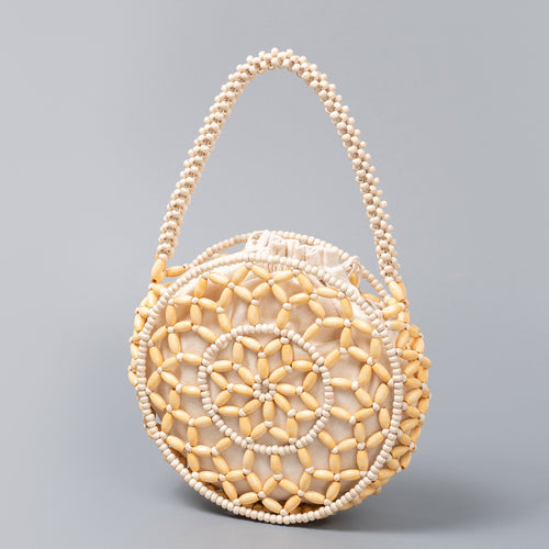 Hand Woven Wooden Bead Hollow Small Round Bag