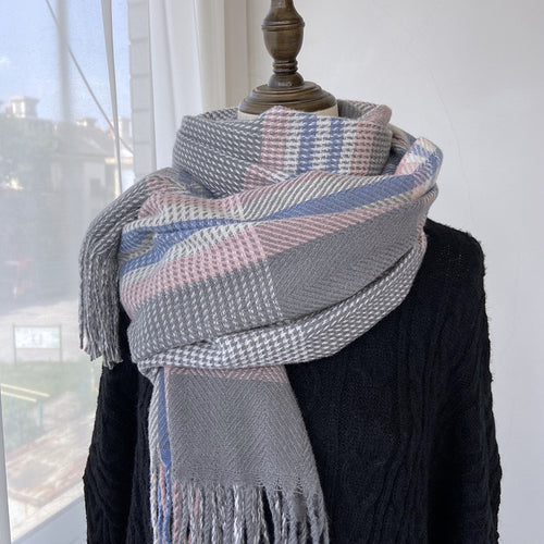 Women's Winter Warm Sweet Plaid Fringe Scarf Shawl