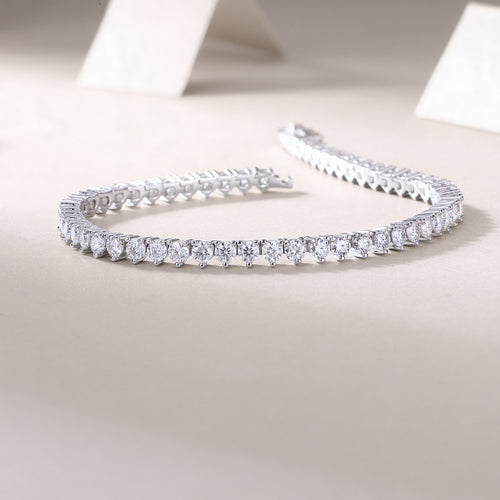 18K White Gold 3mm Three-Prong Pave-Set Moissanite Bracelet