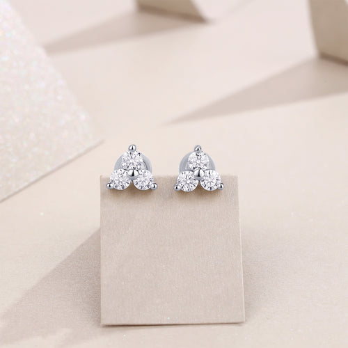 18K White Gold Three 0.1 Carat Moissanite Cluster Stud Earrings