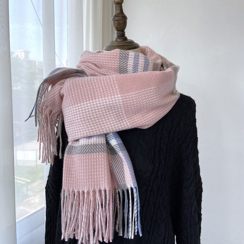 Women's Winter Warm Sweet Plaid Fringe Scarf Shawl