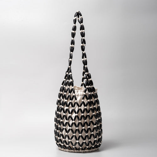 Hollow Out Wooden Bead Woven Bag