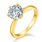 18K Gold Plated 1 Carat Six-Claw Round Diamond Wedding Ring for Women