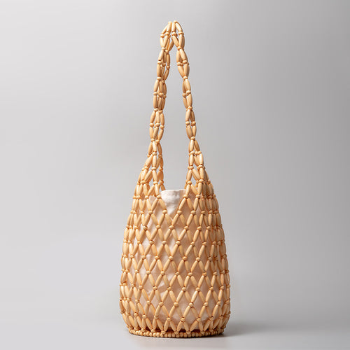 Hollow Out Wooden Bead Woven Bag