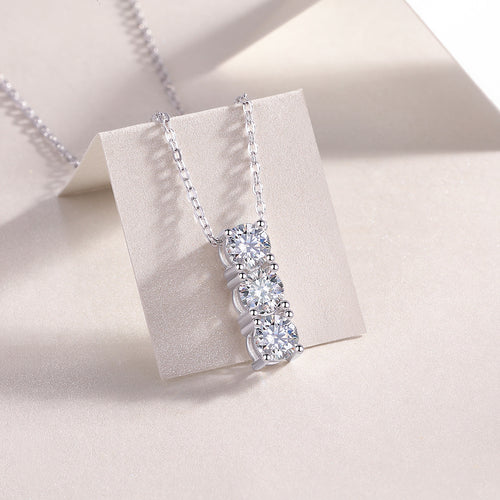 18K White Gold Rectangular Pendant Necklace with Three 0.5 Carat Round Diamonds