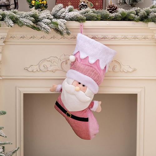 Pink Santa Claus & Snowman Gift Socks