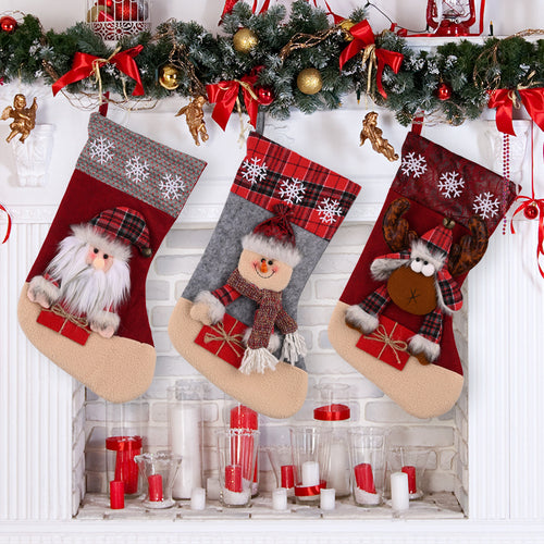 Santa Claus Reindeer Snowman Snowflake Checked Edge Christmas Gift Socks