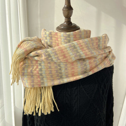 Women's Winter Warm Colorful Checked Fringe Scarf Shawl