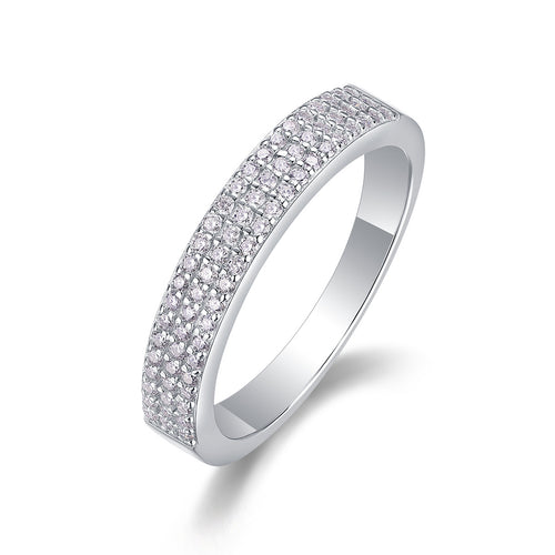 18K White Gold Triple-Row Pave Moissanite Wedding Ring for Women