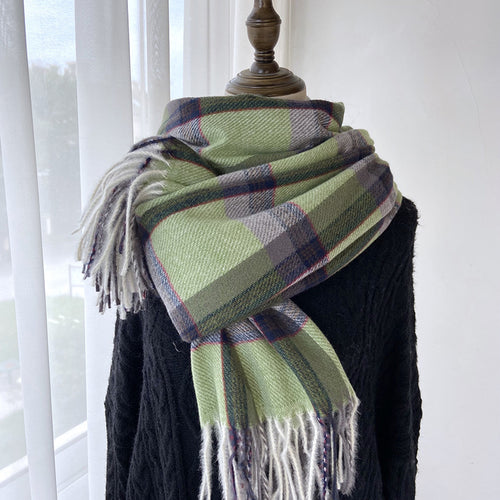 Women's Winter Warm Plaid Fringe Scarf Shawl