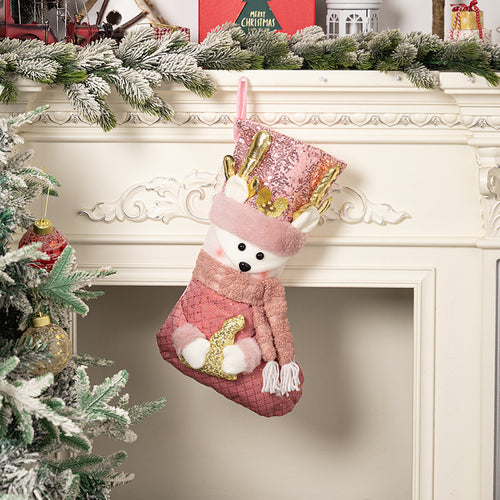 Pink Santa Claus, Elk & Bear Sequined Gift Socks