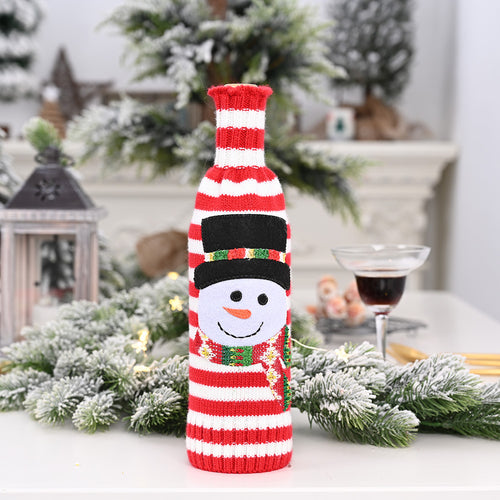 Christmas Cartoon Striped Knitted Wine Bottle Cover