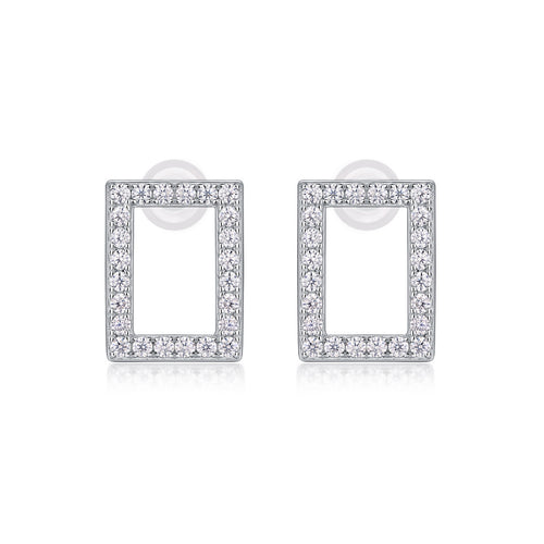 18K White Gold Rectangular Design Stud Earrings with 32 Round Diamonds