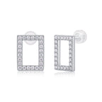 18K White Gold Rectangular Design Stud Earrings with 32 Round Diamonds