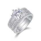 18K White Gold Three-Layer Six-Claw  2 Carat Round Diamond Proposal Ring for Women