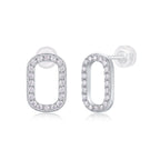 18K White Gold Oval Design Stud Earrings with 40 Round Diamonds